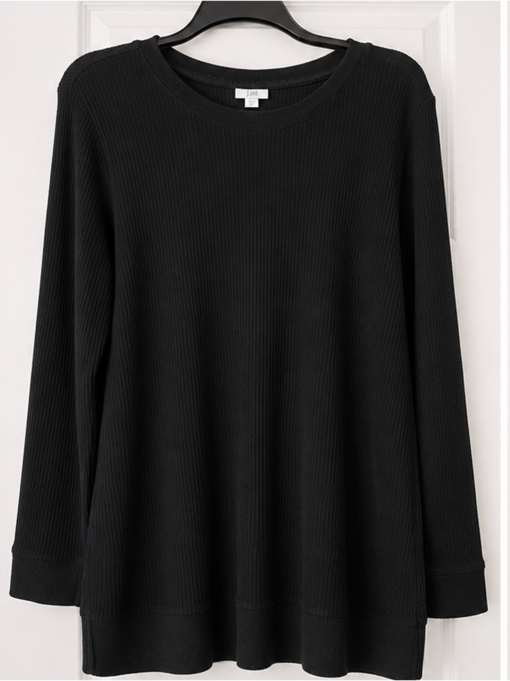 J Jill Black Ribbed Waffle Knit Long Sleeve Crew Neck Tee Top Sz XL